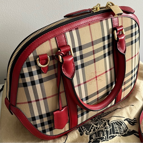 Burberry Handbags - Burberry Red Trim Vintage Check Dome Satchel